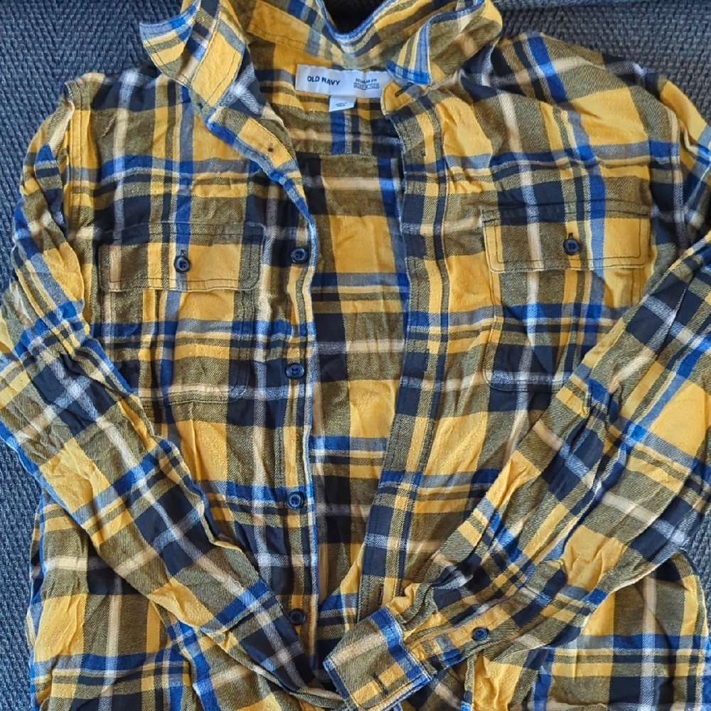 Old Navy Men's Plaid Shirt in Yellow and Blue